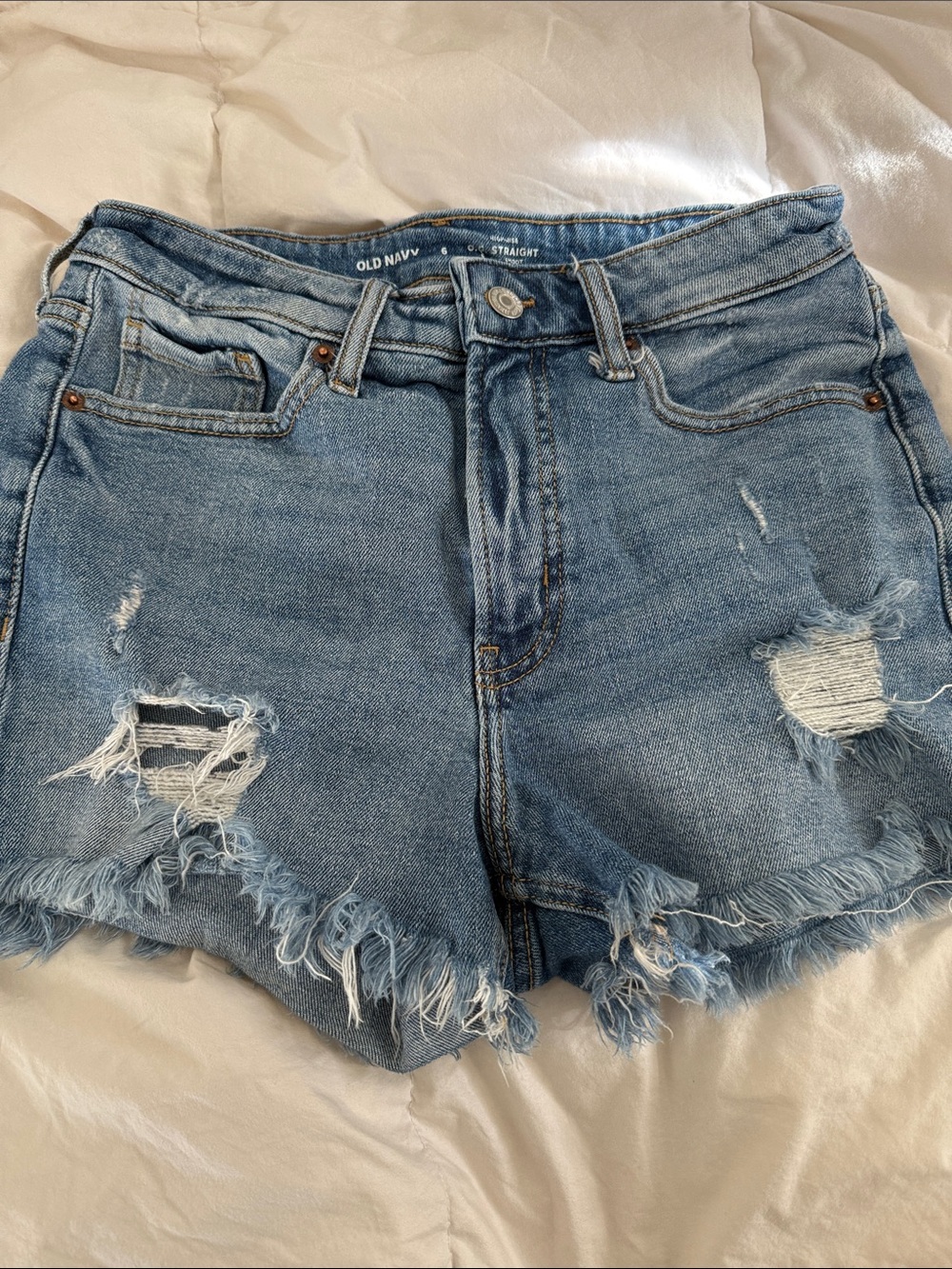 Old Navy Light Blue Ripped High-Rise Denim Shorts